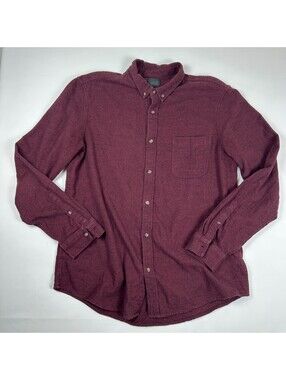 14th & Union Mens XL Trim Fit Flannel Button Down Shirt Burgundy Plaid Cotton